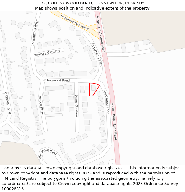 32, COLLINGWOOD ROAD, HUNSTANTON, PE36 5DY: Location map and indicative extent of plot