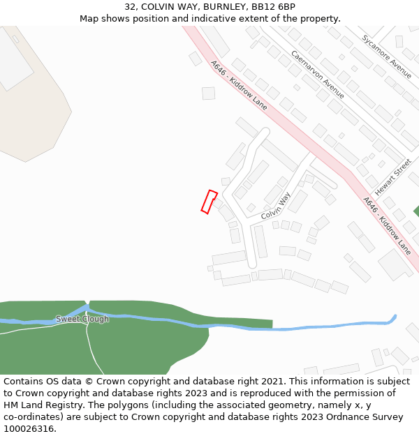 32, COLVIN WAY, BURNLEY, BB12 6BP: Location map and indicative extent of plot