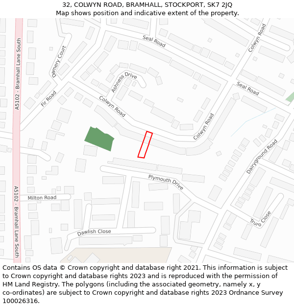 32, COLWYN ROAD, BRAMHALL, STOCKPORT, SK7 2JQ: Location map and indicative extent of plot