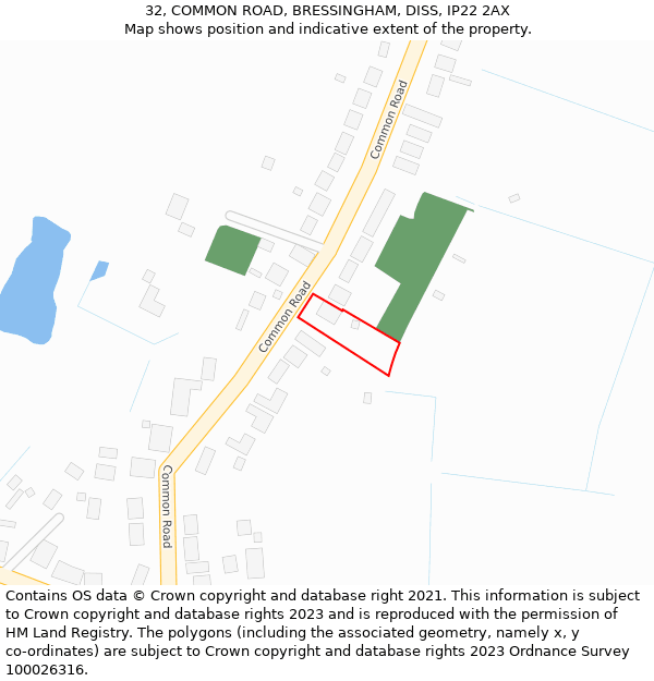 32, COMMON ROAD, BRESSINGHAM, DISS, IP22 2AX: Location map and indicative extent of plot