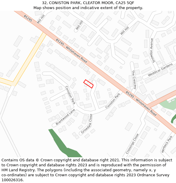 32, CONISTON PARK, CLEATOR MOOR, CA25 5QF: Location map and indicative extent of plot