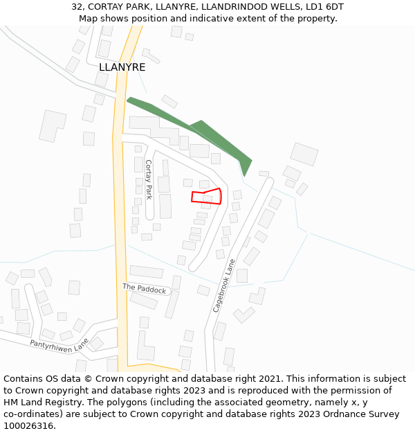 32, CORTAY PARK, LLANYRE, LLANDRINDOD WELLS, LD1 6DT: Location map and indicative extent of plot