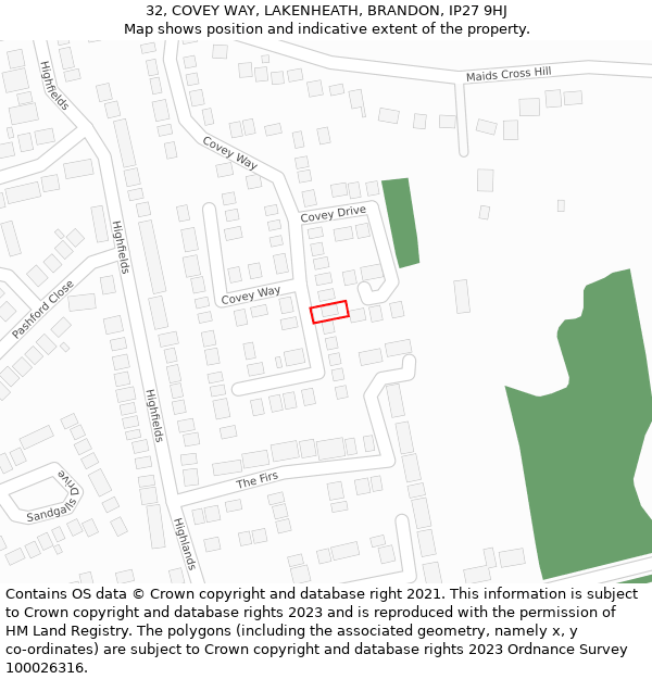 32, COVEY WAY, LAKENHEATH, BRANDON, IP27 9HJ: Location map and indicative extent of plot