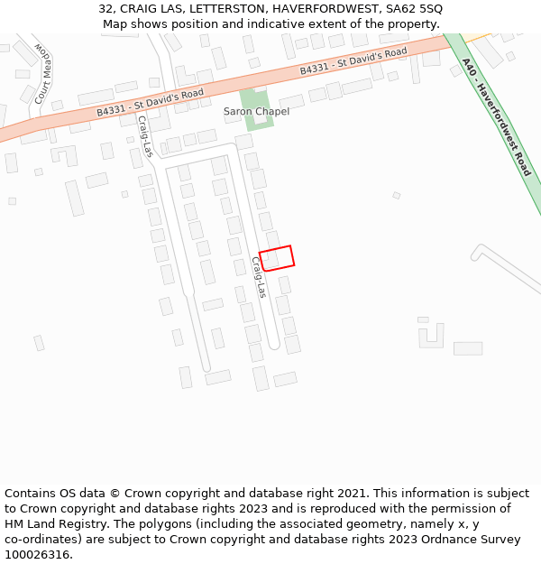 32, CRAIG LAS, LETTERSTON, HAVERFORDWEST, SA62 5SQ: Location map and indicative extent of plot