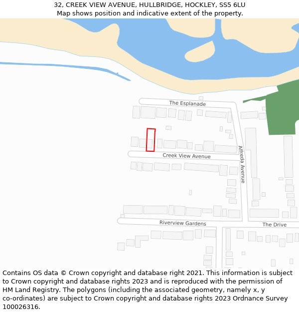 32, CREEK VIEW AVENUE, HULLBRIDGE, HOCKLEY, SS5 6LU: Location map and indicative extent of plot