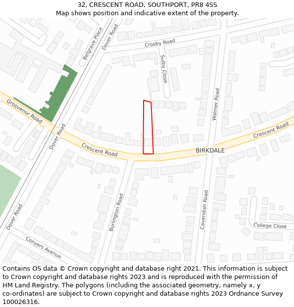 32, CRESCENT ROAD, SOUTHPORT, PR8 4SS: Location map and indicative extent of plot