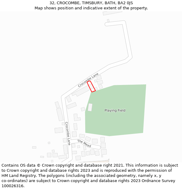 32, CROCOMBE, TIMSBURY, BATH, BA2 0JS: Location map and indicative extent of plot