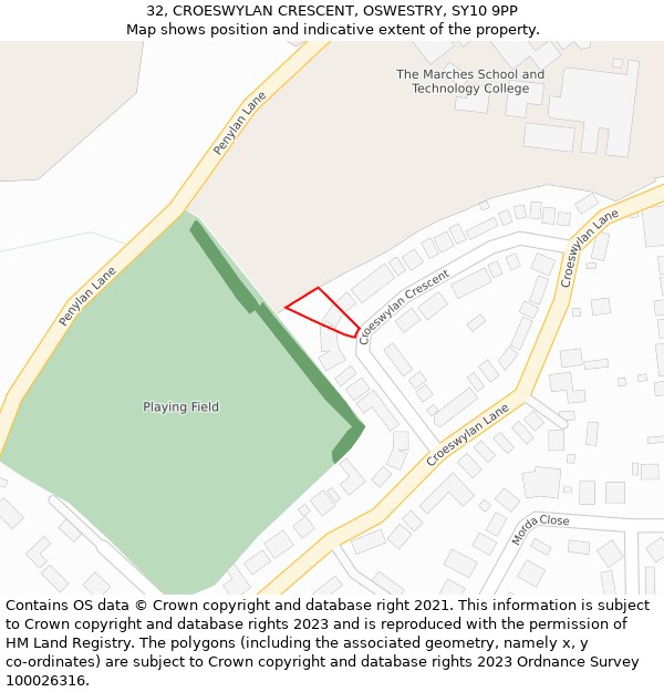 32, CROESWYLAN CRESCENT, OSWESTRY, SY10 9PP: Location map and indicative extent of plot