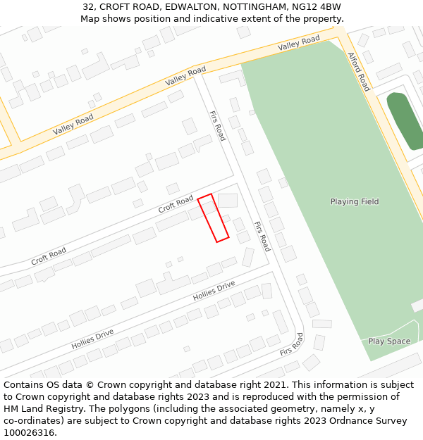 32, CROFT ROAD, EDWALTON, NOTTINGHAM, NG12 4BW: Location map and indicative extent of plot