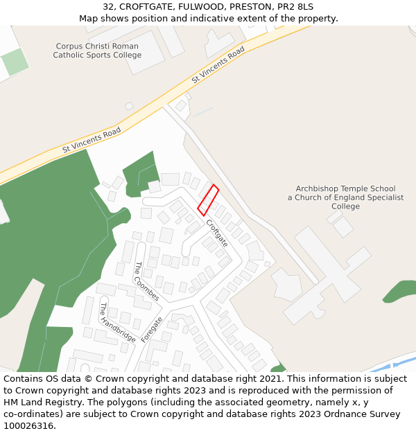 32, CROFTGATE, FULWOOD, PRESTON, PR2 8LS: Location map and indicative extent of plot