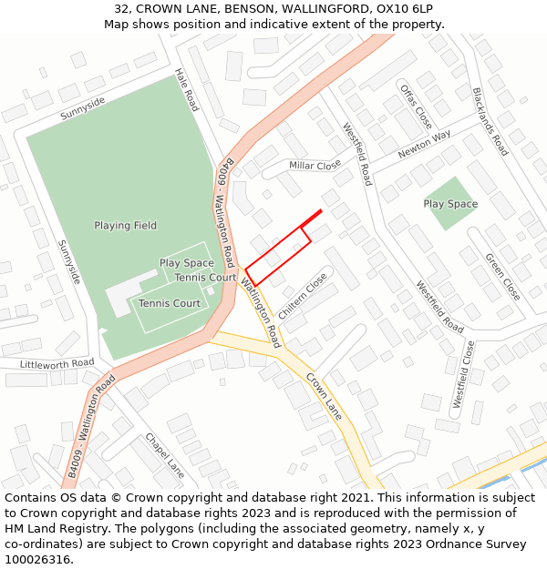 32, CROWN LANE, BENSON, WALLINGFORD, OX10 6LP: Location map and indicative extent of plot