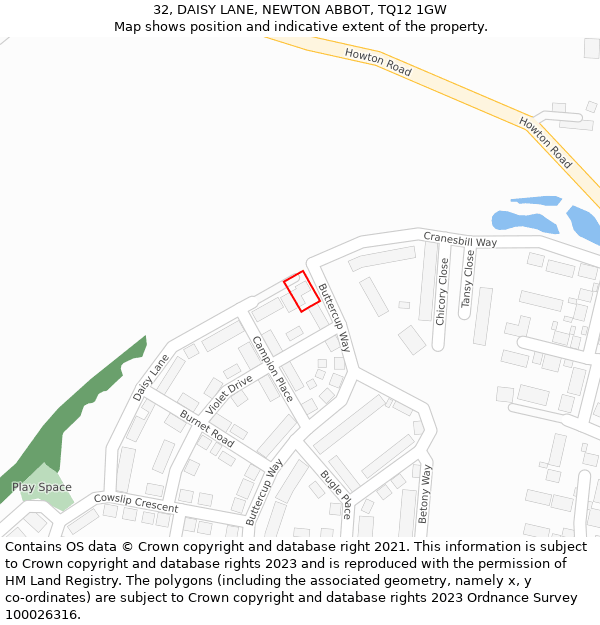 32, DAISY LANE, NEWTON ABBOT, TQ12 1GW: Location map and indicative extent of plot