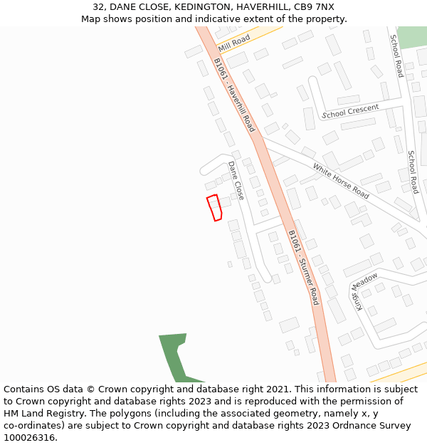 32, DANE CLOSE, KEDINGTON, HAVERHILL, CB9 7NX: Location map and indicative extent of plot