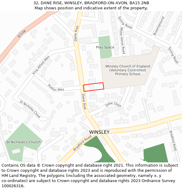 32, DANE RISE, WINSLEY, BRADFORD-ON-AVON, BA15 2NB: Location map and indicative extent of plot