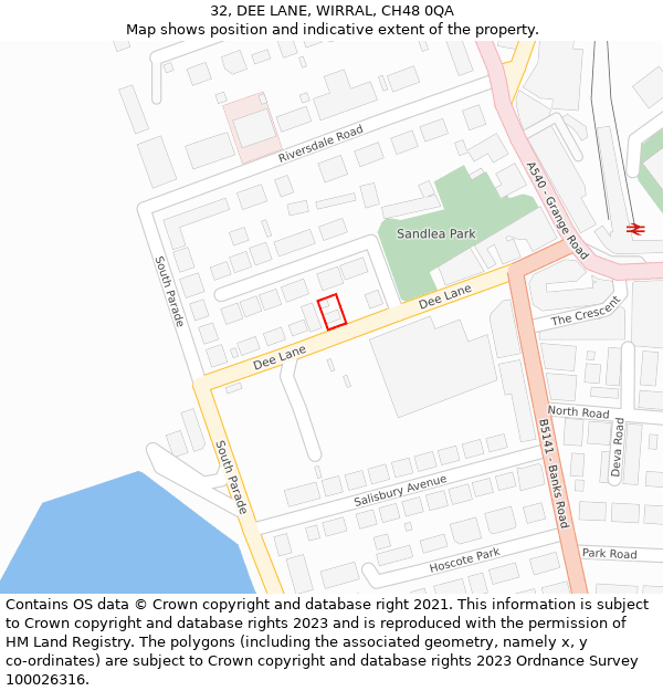 32, DEE LANE, WIRRAL, CH48 0QA: Location map and indicative extent of plot