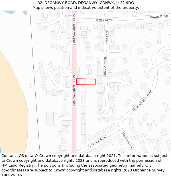 32, DEGANWY ROAD, DEGANWY, CONWY, LL31 9DG: Location map and indicative extent of plot