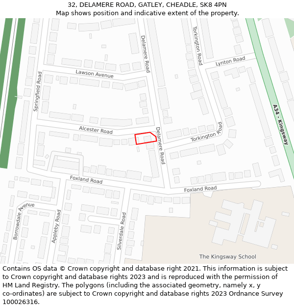 32, DELAMERE ROAD, GATLEY, CHEADLE, SK8 4PN: Location map and indicative extent of plot