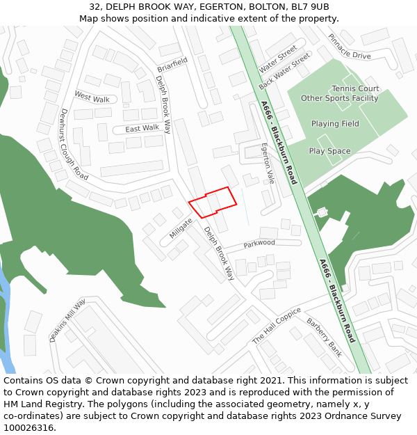 32, DELPH BROOK WAY, EGERTON, BOLTON, BL7 9UB: Location map and indicative extent of plot