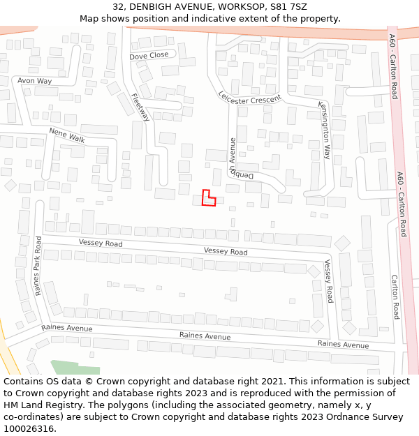 32, DENBIGH AVENUE, WORKSOP, S81 7SZ: Location map and indicative extent of plot