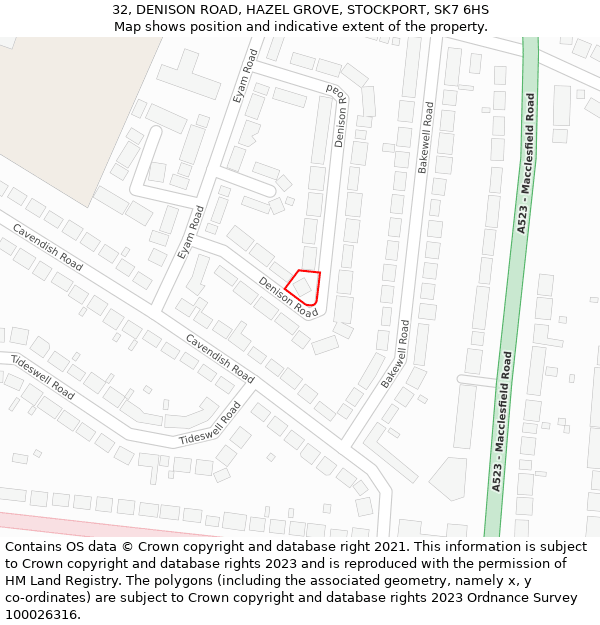 32, DENISON ROAD, HAZEL GROVE, STOCKPORT, SK7 6HS: Location map and indicative extent of plot