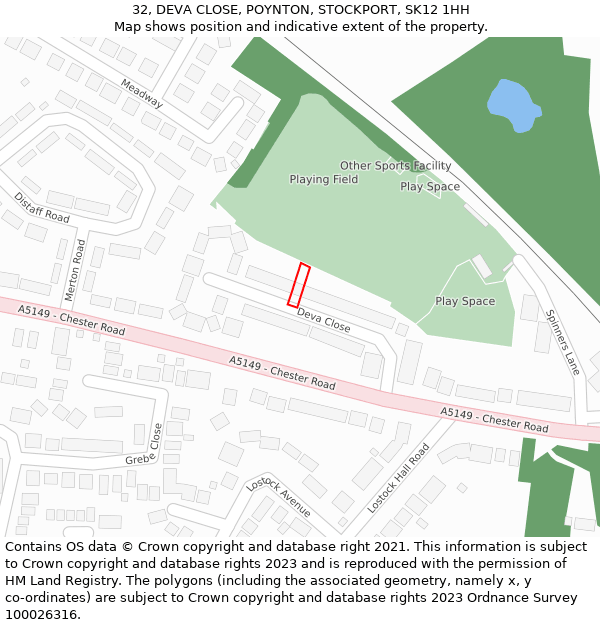 32, DEVA CLOSE, POYNTON, STOCKPORT, SK12 1HH: Location map and indicative extent of plot