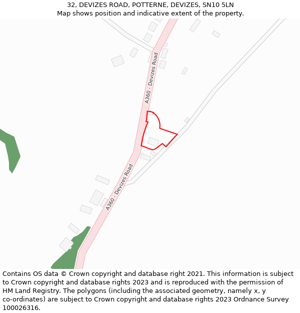 32, DEVIZES ROAD, POTTERNE, DEVIZES, SN10 5LN: Location map and indicative extent of plot