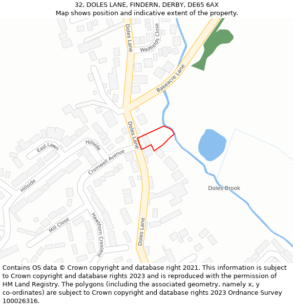 32, DOLES LANE, FINDERN, DERBY, DE65 6AX: Location map and indicative extent of plot