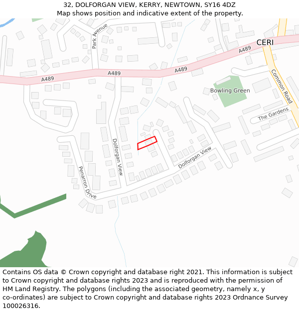 32, DOLFORGAN VIEW, KERRY, NEWTOWN, SY16 4DZ: Location map and indicative extent of plot