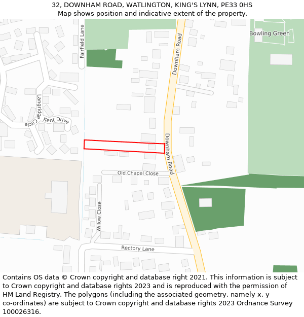 32, DOWNHAM ROAD, WATLINGTON, KING'S LYNN, PE33 0HS: Location map and indicative extent of plot