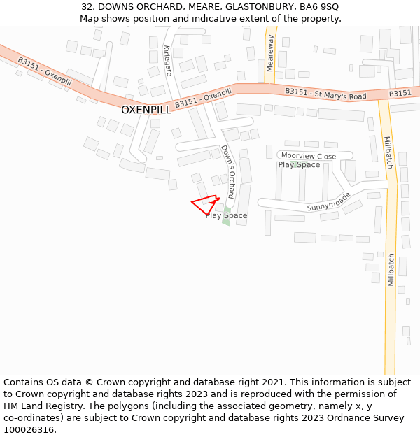 32, DOWNS ORCHARD, MEARE, GLASTONBURY, BA6 9SQ: Location map and indicative extent of plot