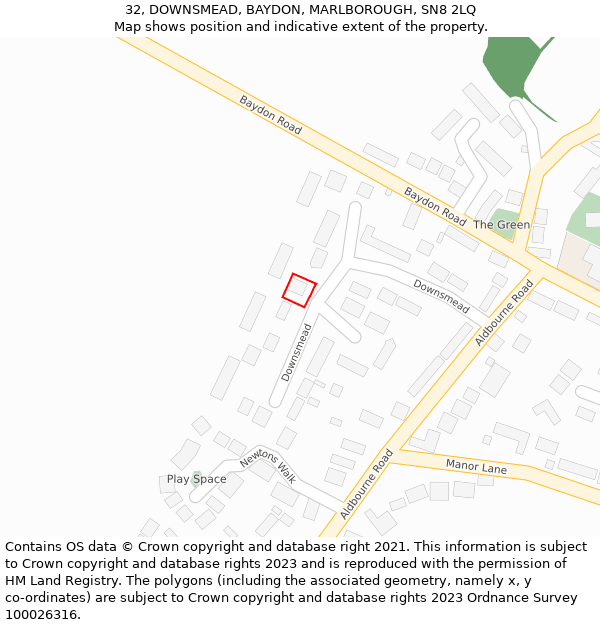 32, DOWNSMEAD, BAYDON, MARLBOROUGH, SN8 2LQ: Location map and indicative extent of plot