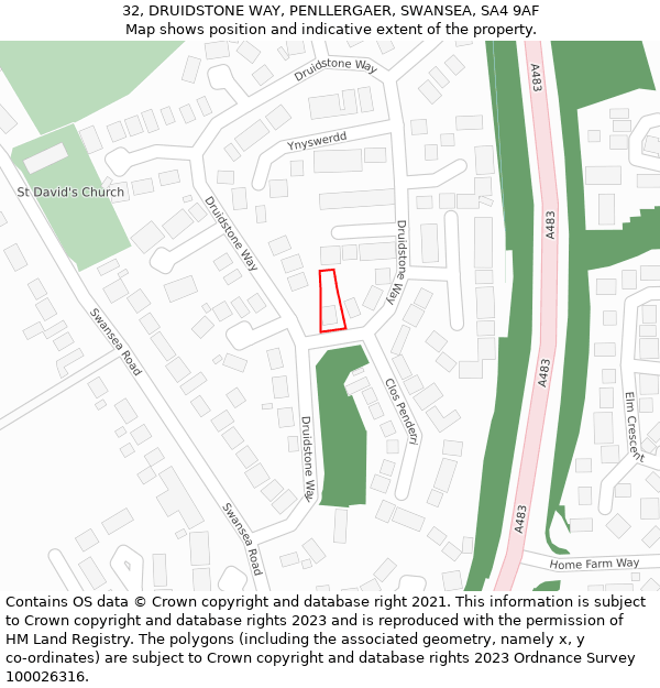 32, DRUIDSTONE WAY, PENLLERGAER, SWANSEA, SA4 9AF: Location map and indicative extent of plot