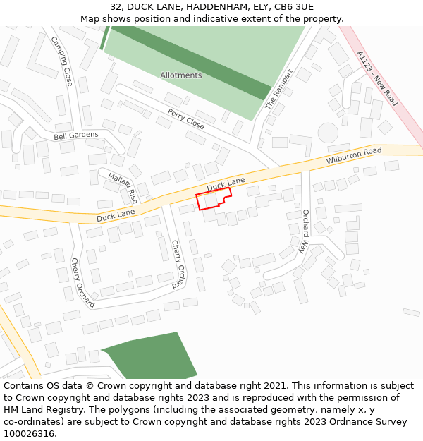 32, DUCK LANE, HADDENHAM, ELY, CB6 3UE: Location map and indicative extent of plot