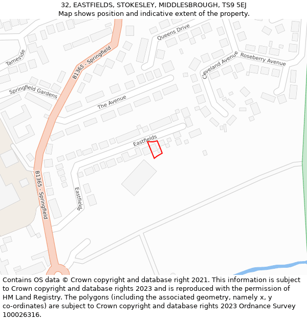 32, EASTFIELDS, STOKESLEY, MIDDLESBROUGH, TS9 5EJ: Location map and indicative extent of plot