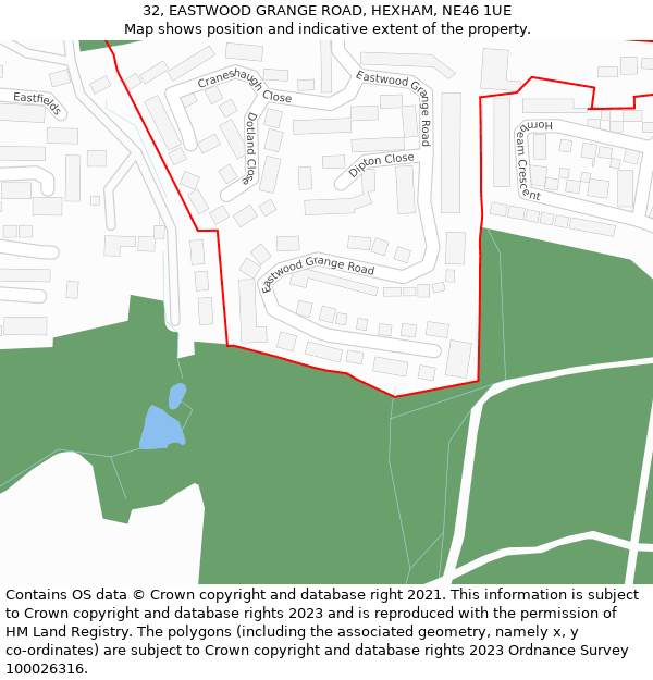 32, EASTWOOD GRANGE ROAD, HEXHAM, NE46 1UE: Location map and indicative extent of plot