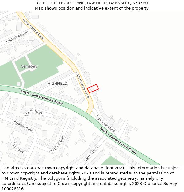 32, EDDERTHORPE LANE, DARFIELD, BARNSLEY, S73 9AT: Location map and indicative extent of plot