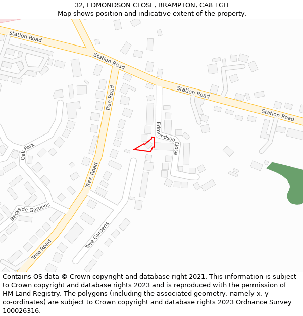 32, EDMONDSON CLOSE, BRAMPTON, CA8 1GH: Location map and indicative extent of plot