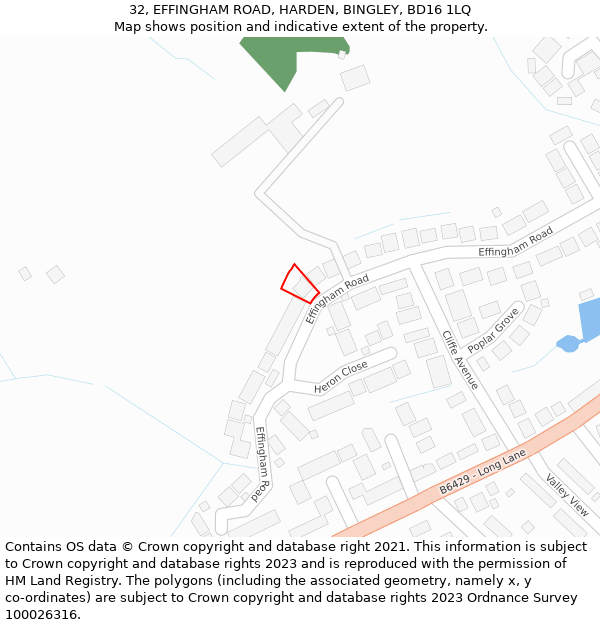 32, EFFINGHAM ROAD, HARDEN, BINGLEY, BD16 1LQ: Location map and indicative extent of plot