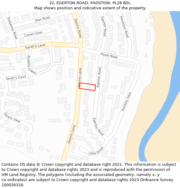 32, EGERTON ROAD, PADSTOW, PL28 8DL: Location map and indicative extent of plot