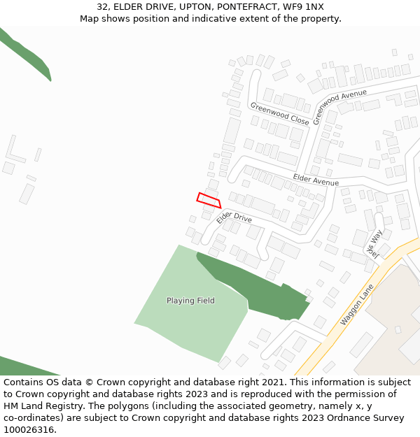32, ELDER DRIVE, UPTON, PONTEFRACT, WF9 1NX: Location map and indicative extent of plot