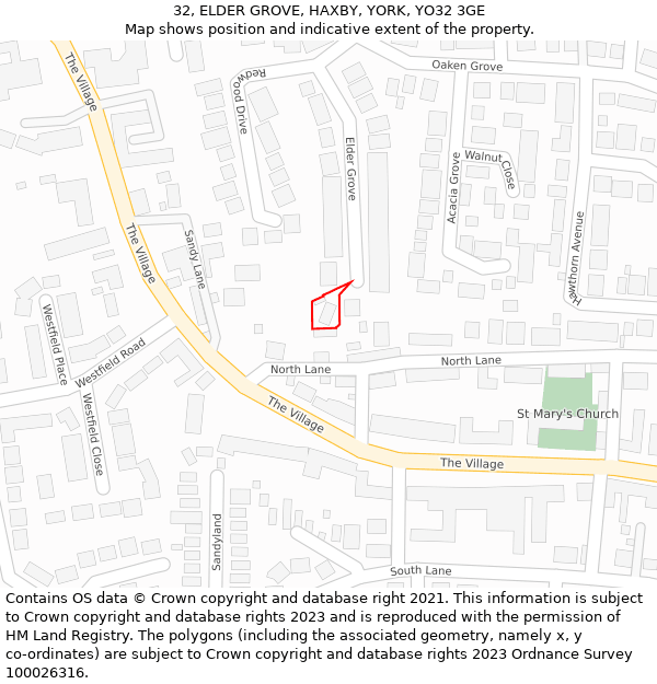 32, ELDER GROVE, HAXBY, YORK, YO32 3GE: Location map and indicative extent of plot