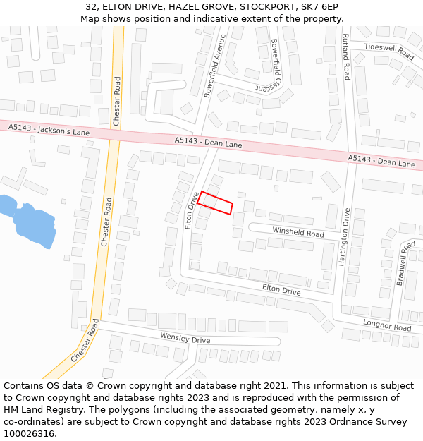 32, ELTON DRIVE, HAZEL GROVE, STOCKPORT, SK7 6EP: Location map and indicative extent of plot