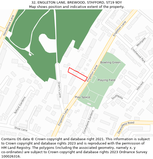 32, ENGLETON LANE, BREWOOD, STAFFORD, ST19 9DY: Location map and indicative extent of plot