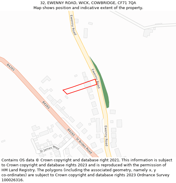 32, EWENNY ROAD, WICK, COWBRIDGE, CF71 7QA: Location map and indicative extent of plot