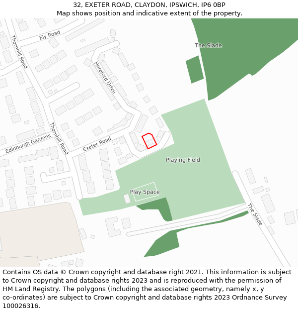 32, EXETER ROAD, CLAYDON, IPSWICH, IP6 0BP: Location map and indicative extent of plot