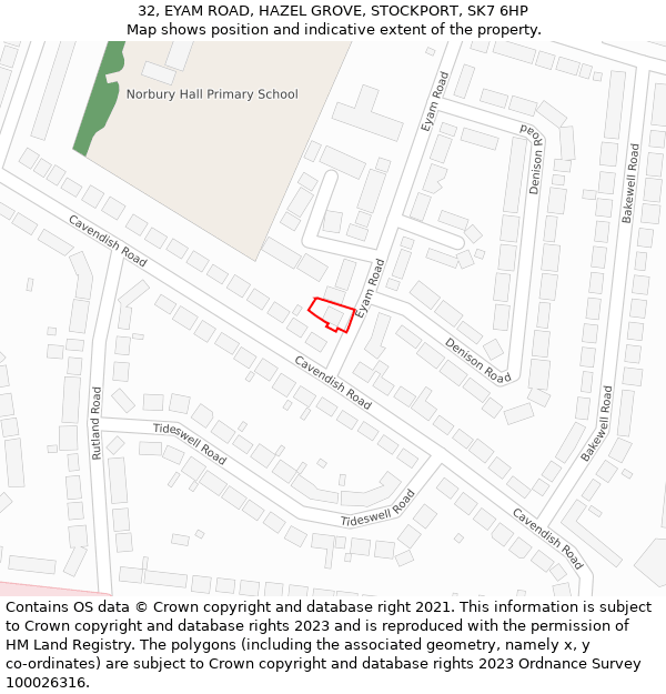 32, EYAM ROAD, HAZEL GROVE, STOCKPORT, SK7 6HP: Location map and indicative extent of plot