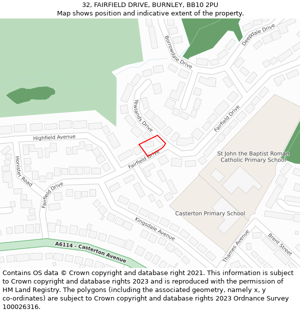 32, FAIRFIELD DRIVE, BURNLEY, BB10 2PU: Location map and indicative extent of plot