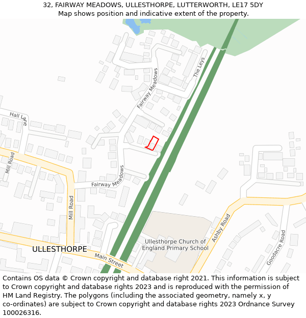 32, FAIRWAY MEADOWS, ULLESTHORPE, LUTTERWORTH, LE17 5DY: Location map and indicative extent of plot