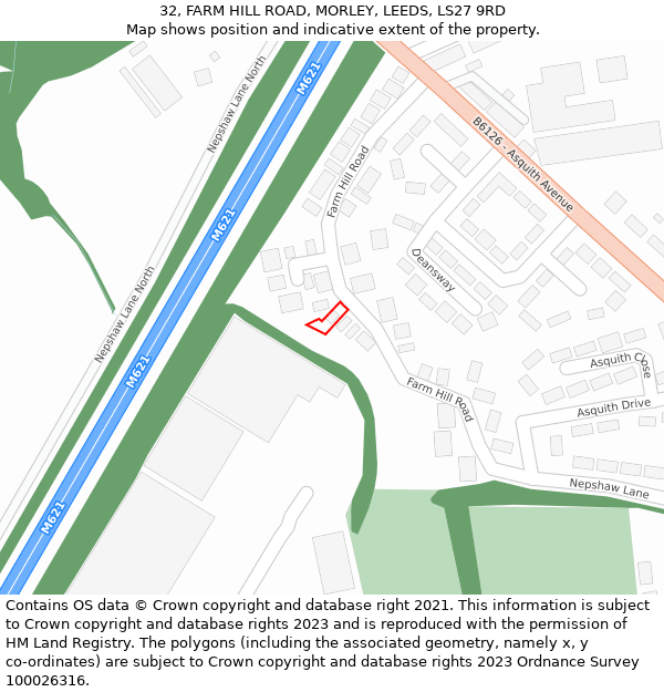 32, FARM HILL ROAD, MORLEY, LEEDS, LS27 9RD: Location map and indicative extent of plot