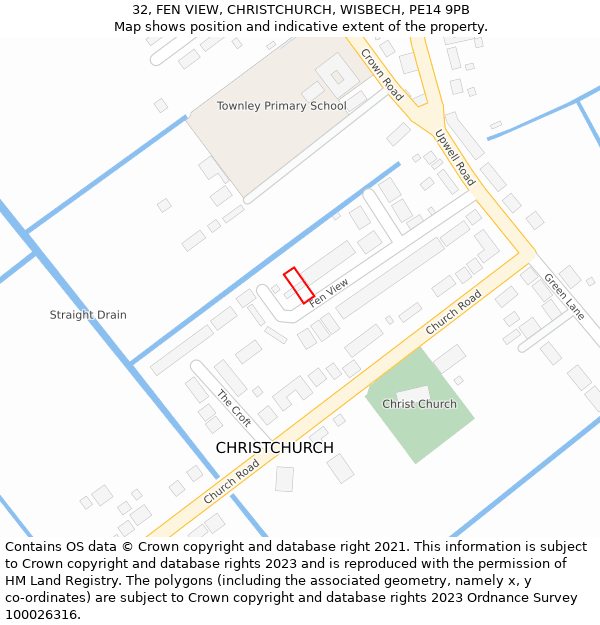 32, FEN VIEW, CHRISTCHURCH, WISBECH, PE14 9PB: Location map and indicative extent of plot